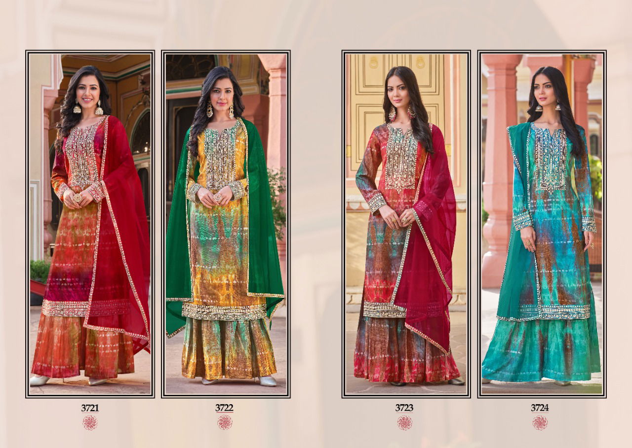 Rangoon Shiddat Trending Fancy Festive Wear Heavy Kurti Sharara With Dupatta Collection